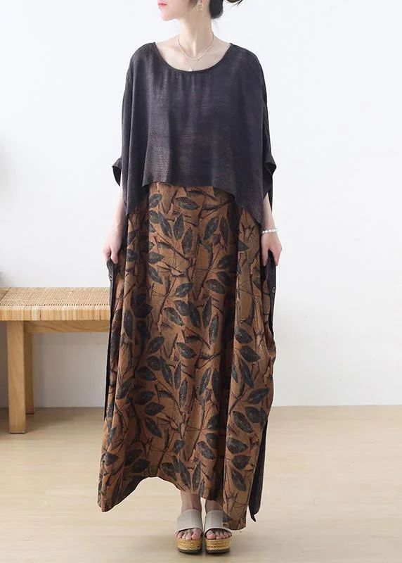 Plus Size Grey Silk blended Patchwork Print Holiday Dress Summer