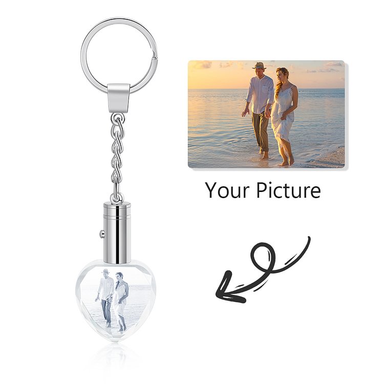 Heart-Shaped Lighting Custom Crystal Picture Etching Keychain