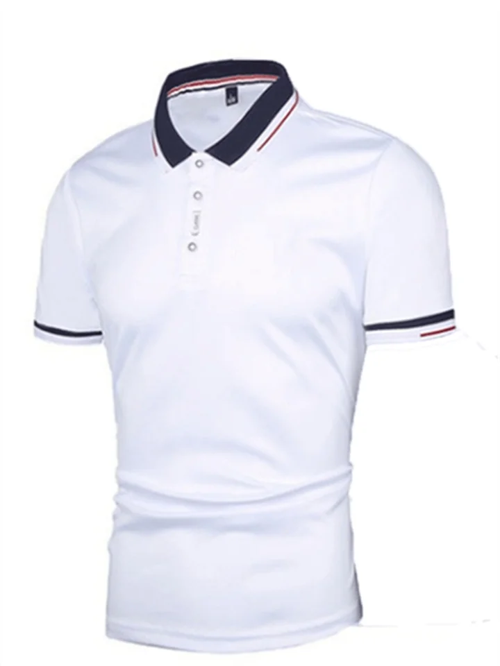 Men's Polo Golf Shirt Outdoor Daily Polo Collar Ribbed Polo Collar Short Sleeve Casual Solid Color Button Front Summer Spring & Fall Regular Fit Black White Red Navy Blue Blue Orange Polo