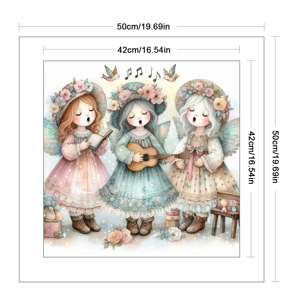 DIY Stamped Cross Stitch 11CT Full Embroidery 50*50cm - Angel Choir Playing Guitar