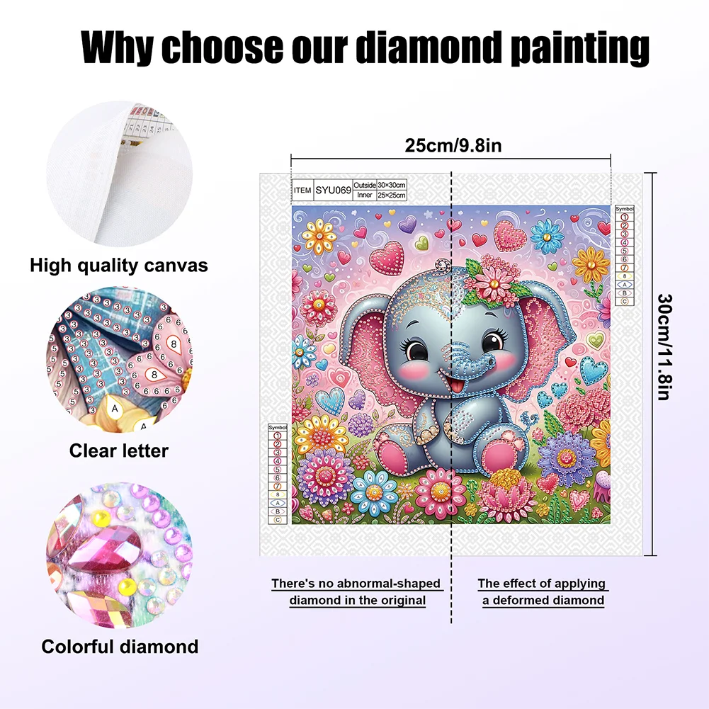 Diamond Painting - Partial Special Shaped Drill - Flower Cute Elephant(Canvas|30*30cm)