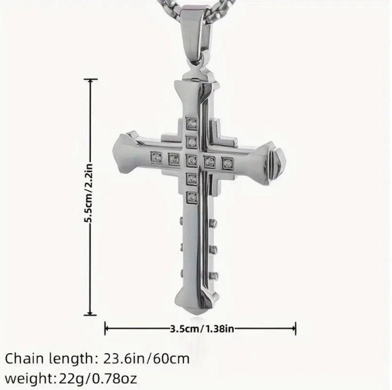 Retro Punk Cross Alloy Inlay Rhinestones Men’s Pendant Necklace Men Pendant Necklaces