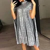 Women's Party Dress Sequin Dress Short Mini Dress Silver Gold Sleeveless Pure Color Sequins Split Spring Fall Crew Neck Party Stylish Elegant Party-KZyou