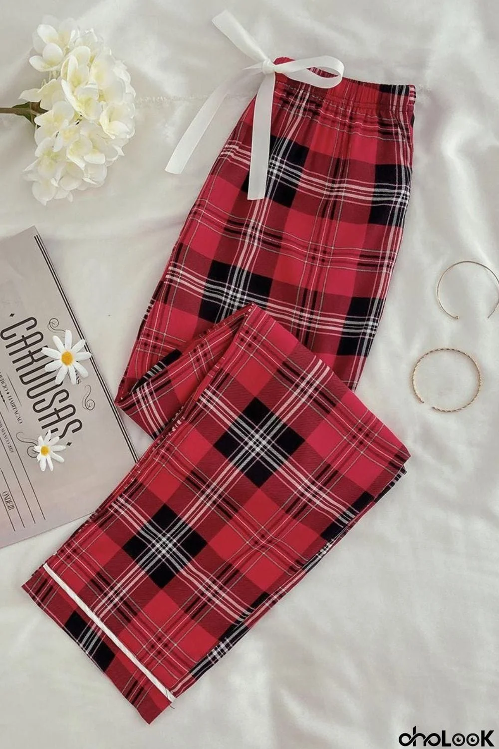 Plaid Tied Loungewear Pants