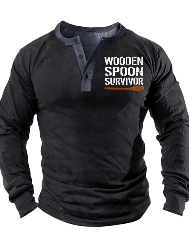 Men's Wooden Spoon Survivor Funny Graphic Print Regular Fit Half Turtleneck Casual Top socialshop