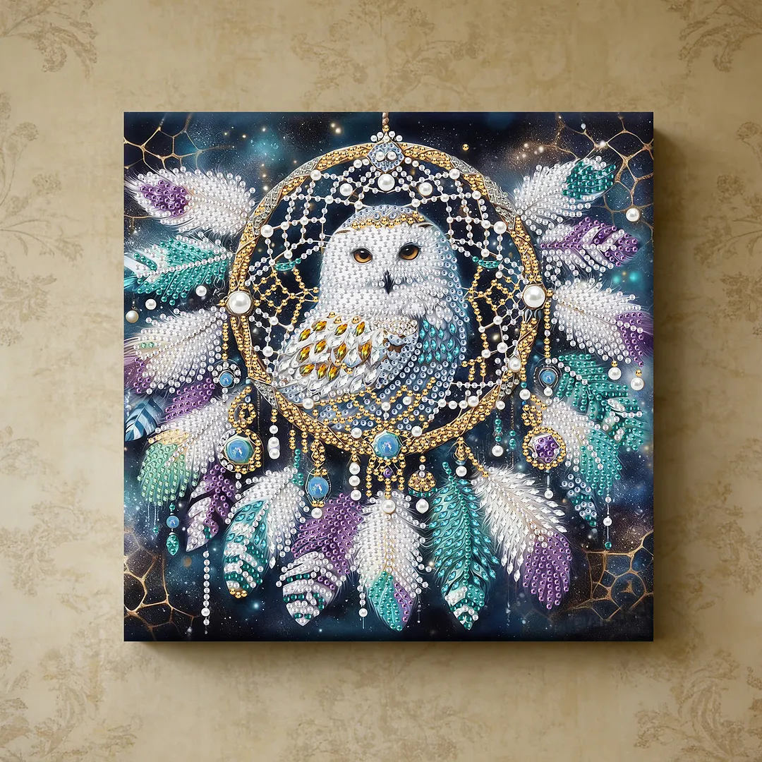 Owl Dreamcatcher DIY Art Craft Pearl Diamond Painting with Frame 9.84x9.84in Diamond Art Pearl Painting Kit for Adults Beginners Gift Idea Home Wall Decor