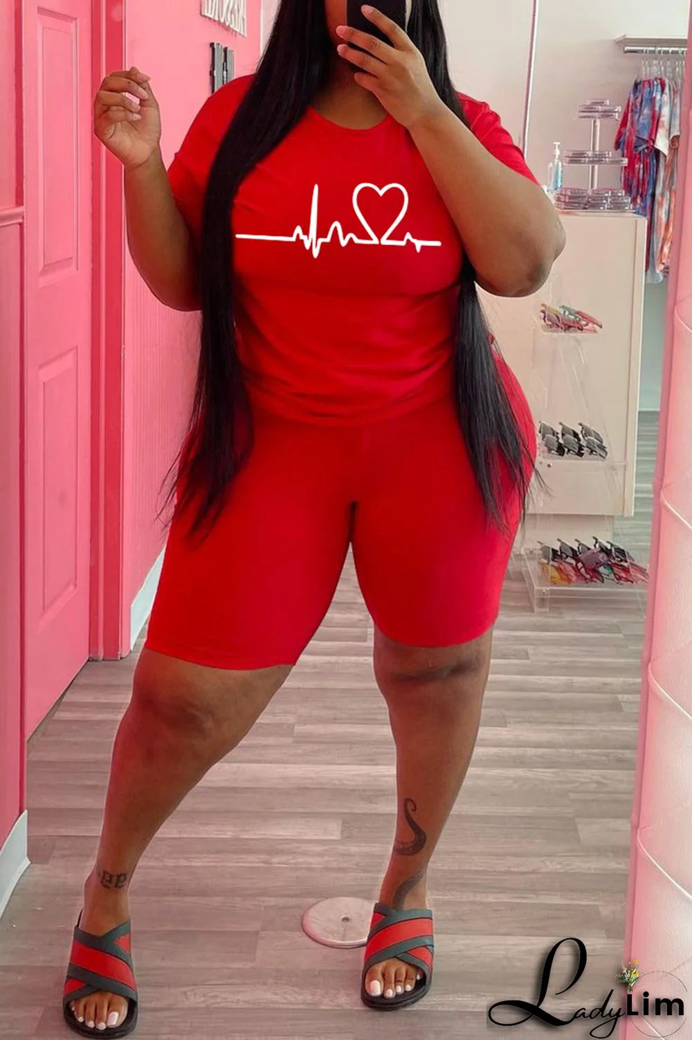 Black Fashion Casual Print Basic O Neck Plus Size Two Pieces