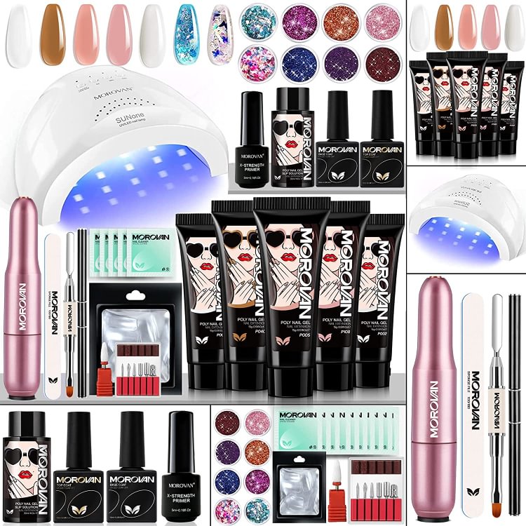5 Colors 15ml with Nail Drill 48W Nail Lamp Nail Glitter X-Strength Primer Poly Nail Gel Professional Kit | Incredible Encounter