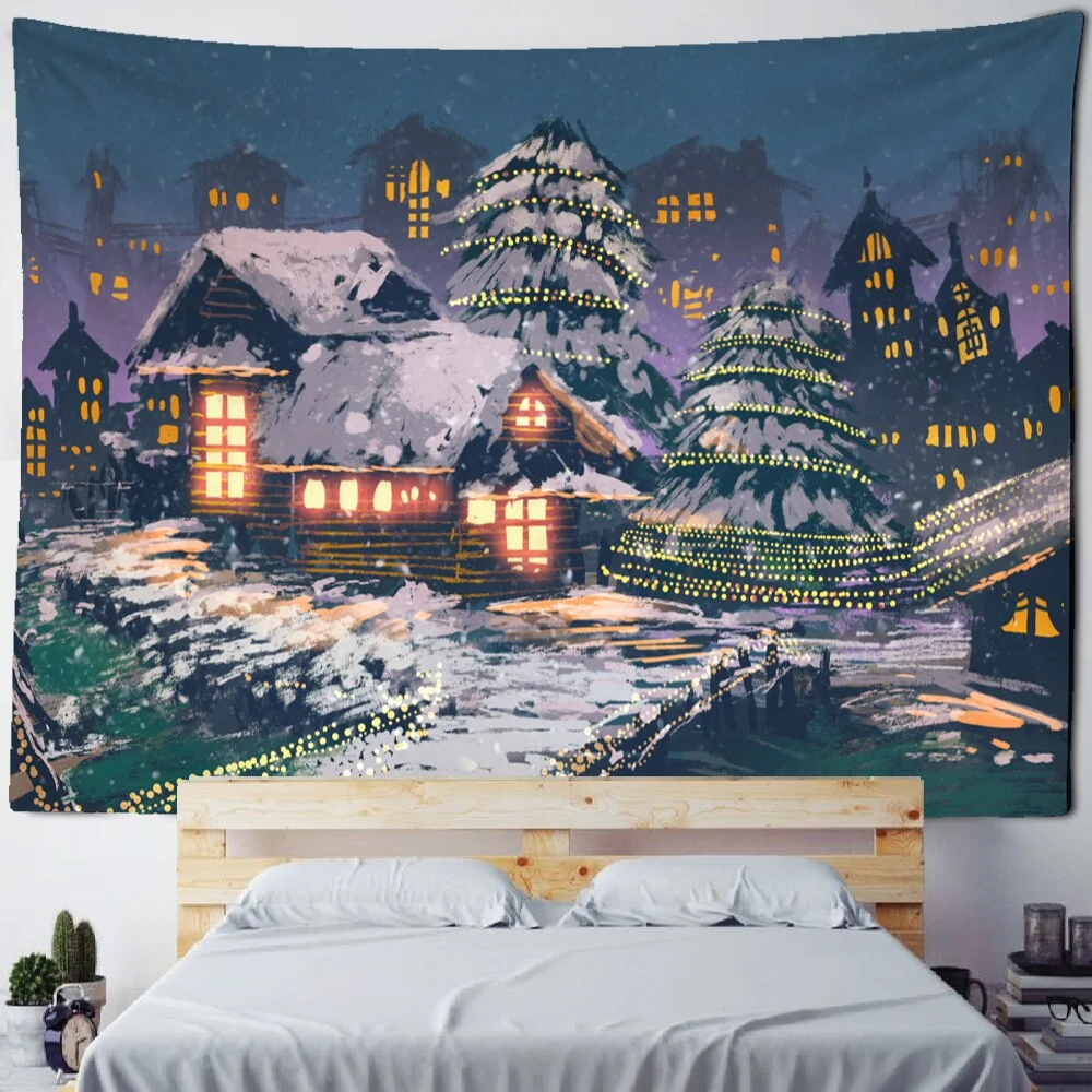 Christmas And New Year Dance Party Tapestry Wall Hanging Holiday Gift Snowman Oil Painting Art Room Home Decor