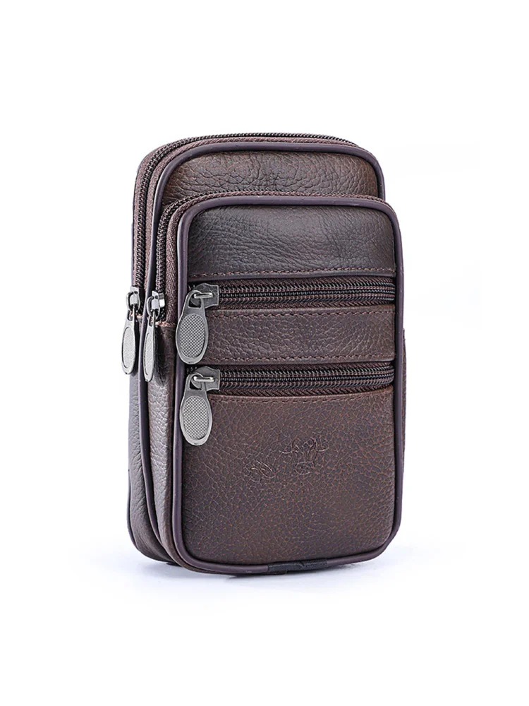 Vintage Men PU Leather Solid Color Card Holder Casual Waist Packs (A Brown)