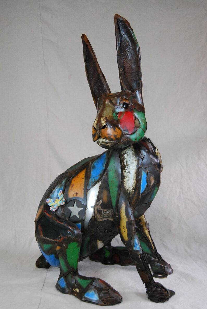 Metal/rock Rabbit Large Outdoor Metal Rabbit Sculpture