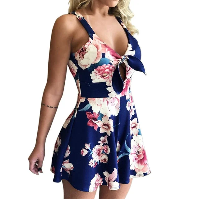 Casual Loose Fashion Print Strap Playsuits