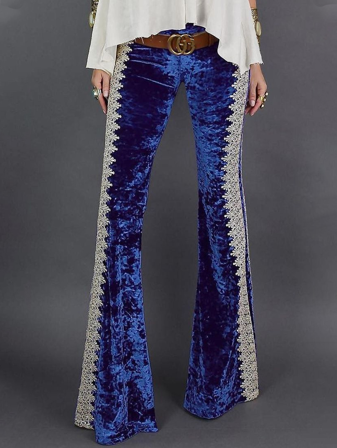 Vintage Velvet Crochet Lace Bell Bottom Pants