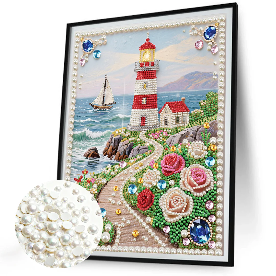 Lighthouse B Special Shaped 5D DIY Partial Drill Pearl Diamond Painting Kit for Adults Beginners Home Decor 30x40cm