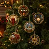 6 Pcs Christmas Wooden Ornaments DIY Pearls Diamond Painting Kit Rhinestone Art Pendants with Hemp Rope for Holiday Tree Decor