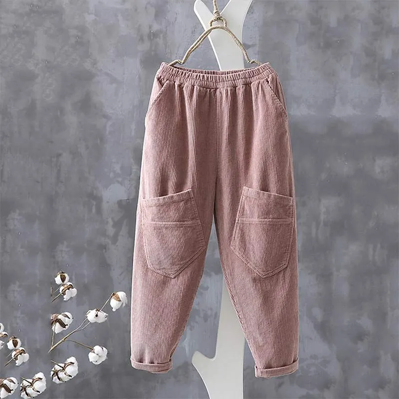 ZANZEA Vintage Elastic Waist Corduroy Pants  Women Solid Harem Pants Loose Casual Trousers Female Solid Pantalon Turnip