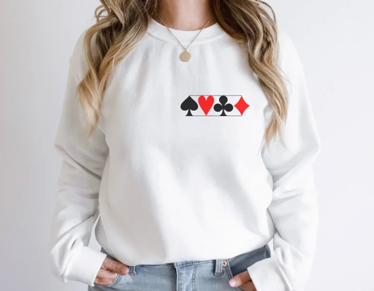 Playing Cards Graphic sweatshirt,Heart Diamond Spade Clubs Sweatshirt