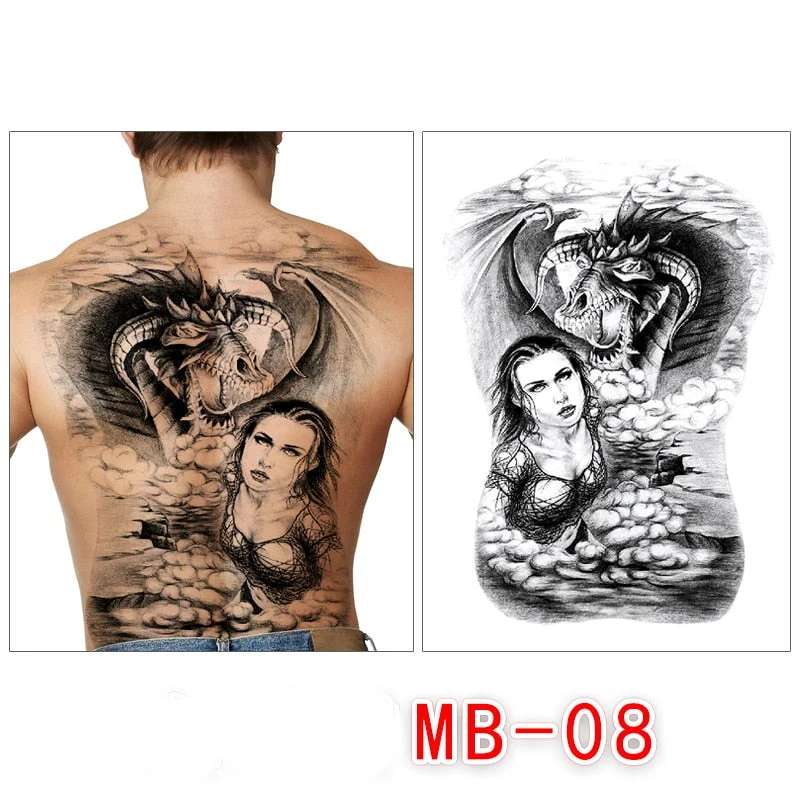 Waterproof temporary men tattoos tattoo full back large tatoo fake dragon girl tattoo body art sticker sexy decals transferable