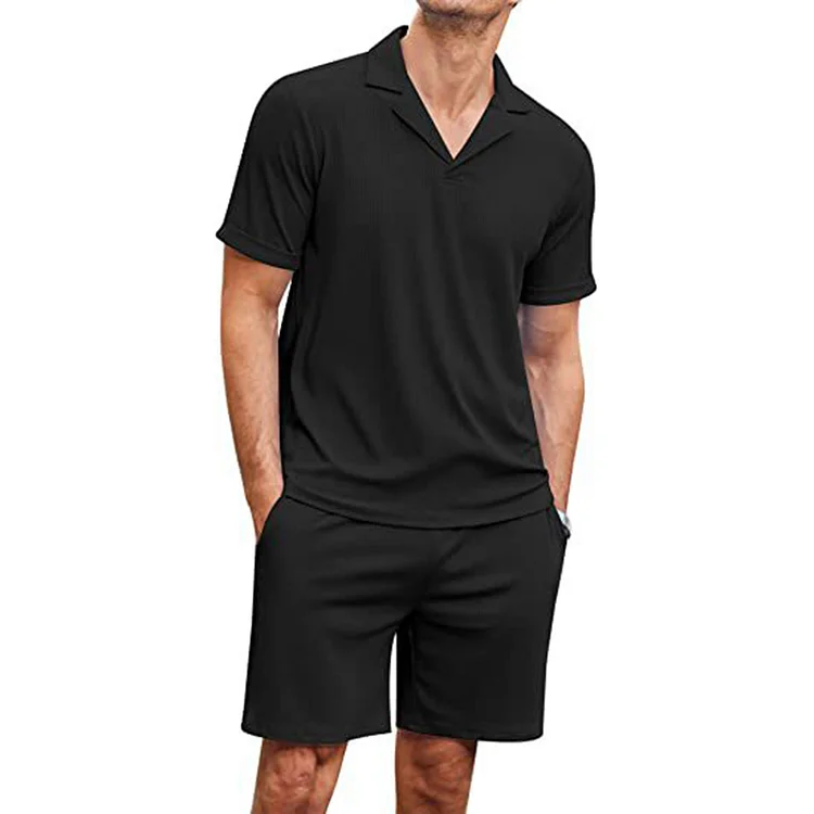 BrosWear Men's Solid Color Pit Stripe Short Sleeve  Polo Shirt And Short Co-Ord