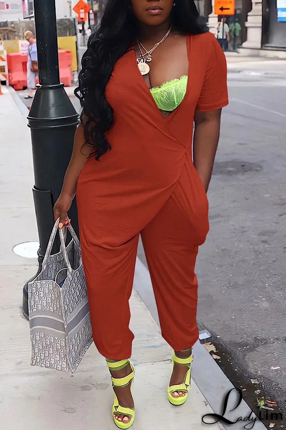 White Casual Solid Patchwork Asymmetrical V Neck Loose Jumpsuits