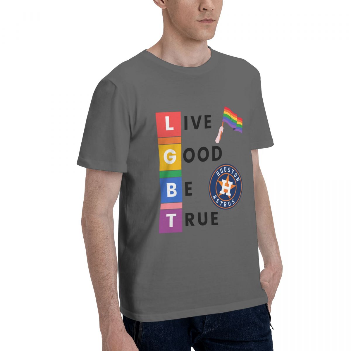 Houston Astros LGBT Pride Men's Cotton Crewneck T-Shirt