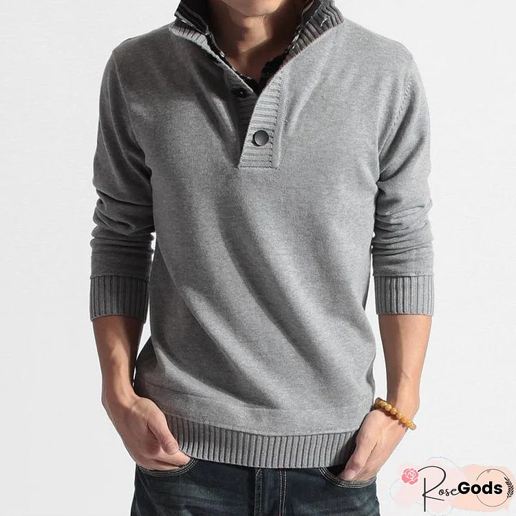 Men's Sweater Stand Collar Solid Color Sweater