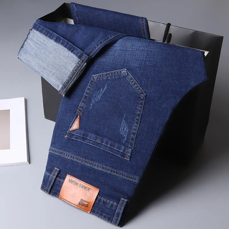 Inongge Straight Men's Classic Blue Black Grey Denim Elastic Regular Fit Male Stretch Jeans Business Casual Style Pants