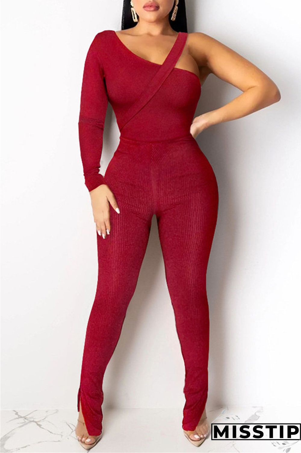 Black Fashion Casual Solid Patchwork Slit Oblique Collar Long Sleeve Two Pieces