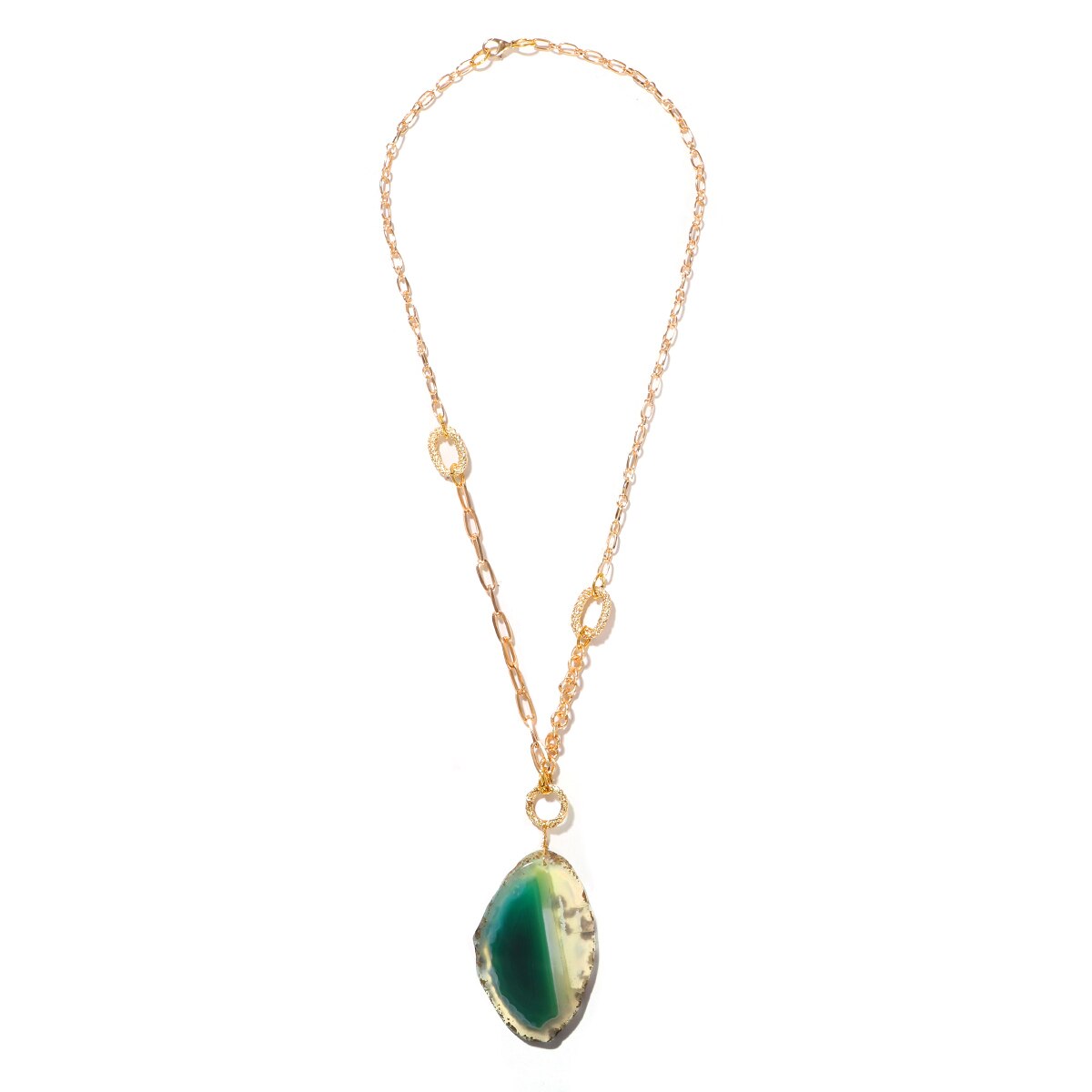 Green Geometric Resin Pendant Necklace Women Metal Chain Long Necklace