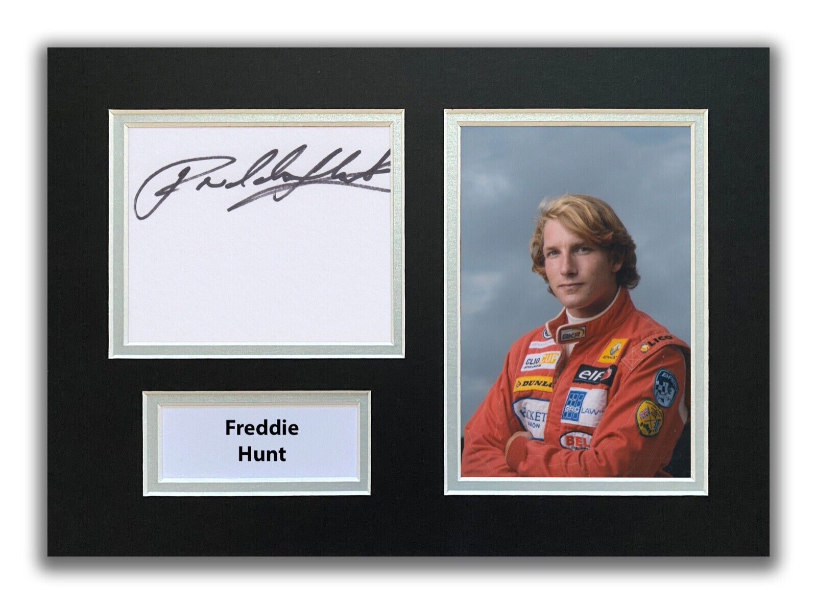 FREDDIE HUNT HAND SIGNED A4 MOUNTED Photo Poster painting DISPLAY - JAMES HUNT - F1 AUTOGRAPH 2.