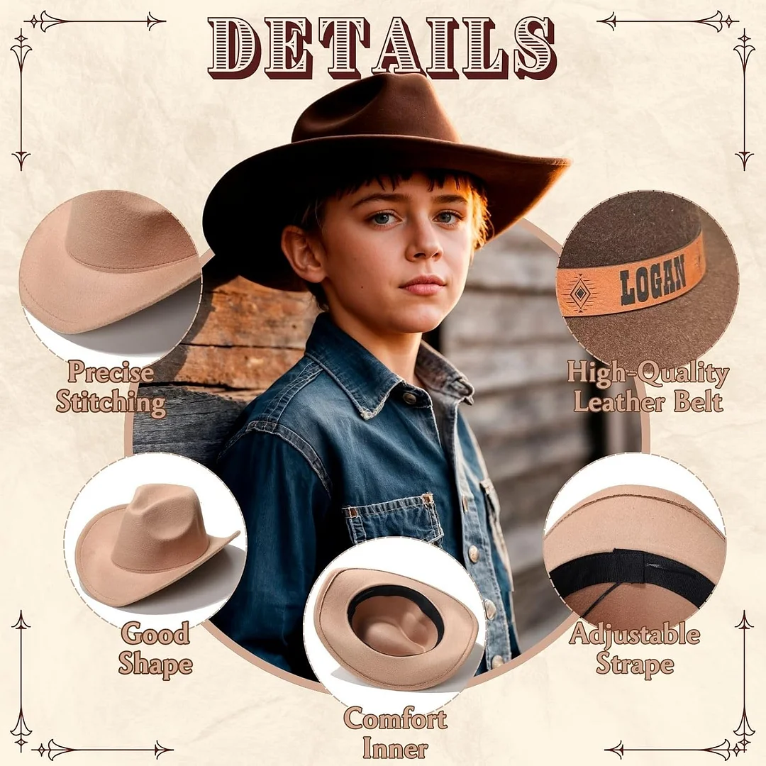 Personalized Kids Cowboy Hat - Custom Name Western Sheriff Hat For Dress-Up