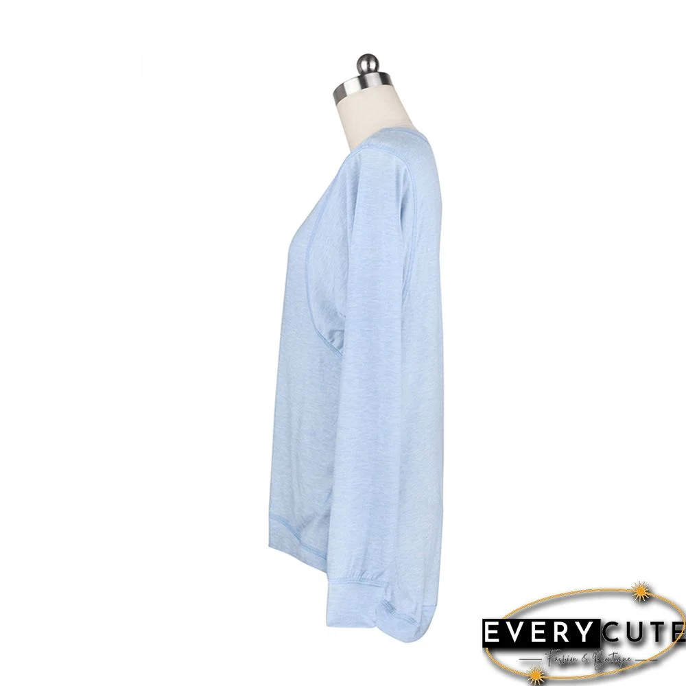 Light Blue Long Sleeve Loose Fit Sweatshirt