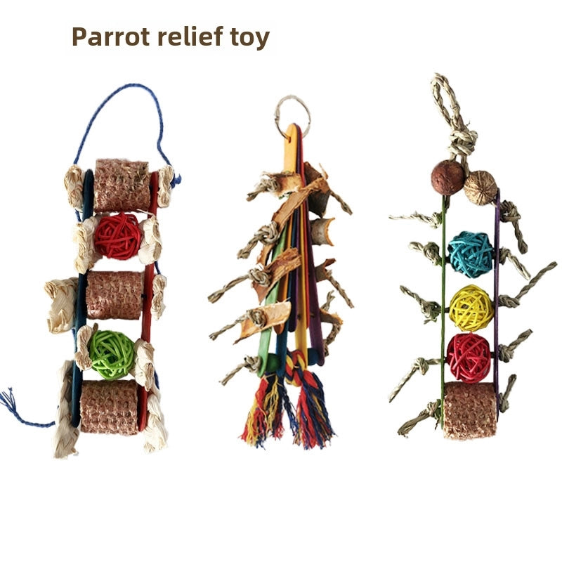 Xuan Feng Parrot Toy Peony Small Bird Rattan Ball Grass Ball Corncob Bite String Wooden Bite Beak Grinding Pet Supplies