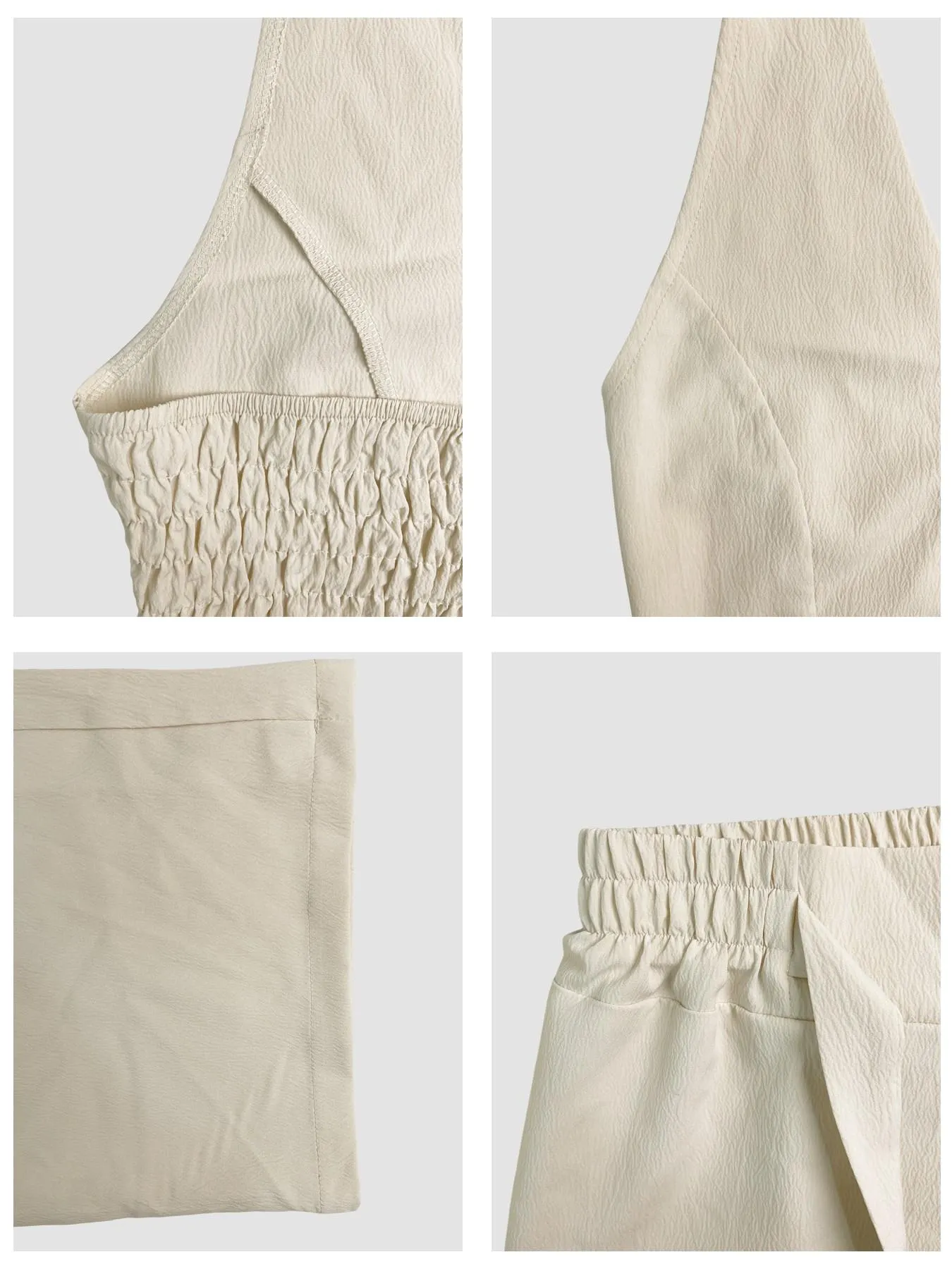 Women's Halter Crop Top & Wide-Leg Pants Set, Womenswear, Comfortable Woven Material & Halter Neck Design & Smocked Back & Tie-Waist Silhouette,2pcs Women's Halter Crop Top & Wide-Leg Pants Set, Womenswear, Comfortable Woven Material & Halter Neck Design & Smocked Back & Tie-Waist Silhouette,2pcs