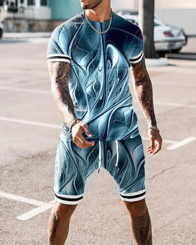 Men's Gradient Abstract Printed Shorts Suit