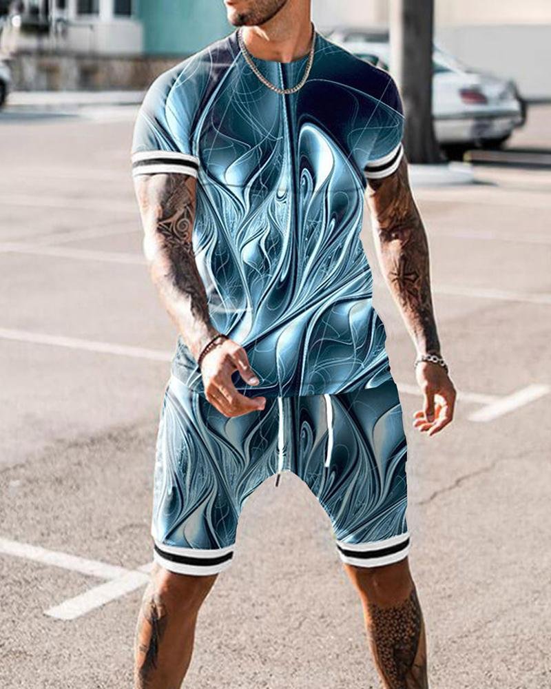 Men's Gradient Abstract Printed Shorts Suit