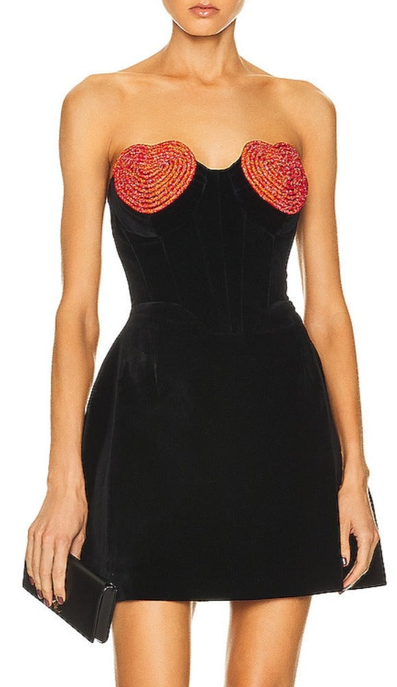 Azusa Red Crystal Heart Mini Dress Flowering Girl