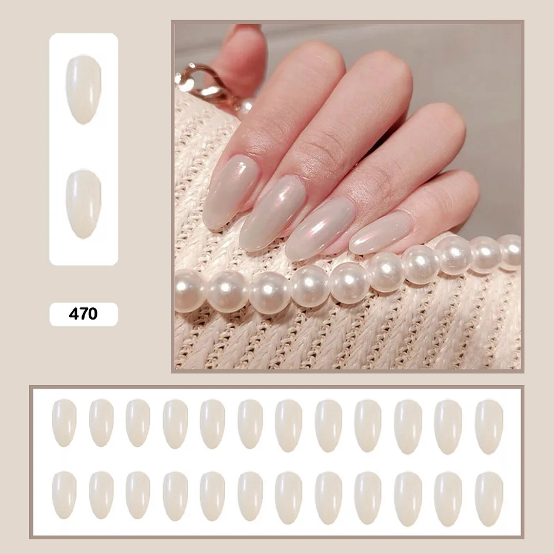 Mermaid Color Auroral Color Shell Fairy Fake Nail Art Wearable False Nails With Glue And Sticker 24pcs/box-Nail Inspo
