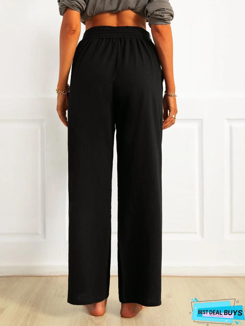 Casual Solid Pockets Pants