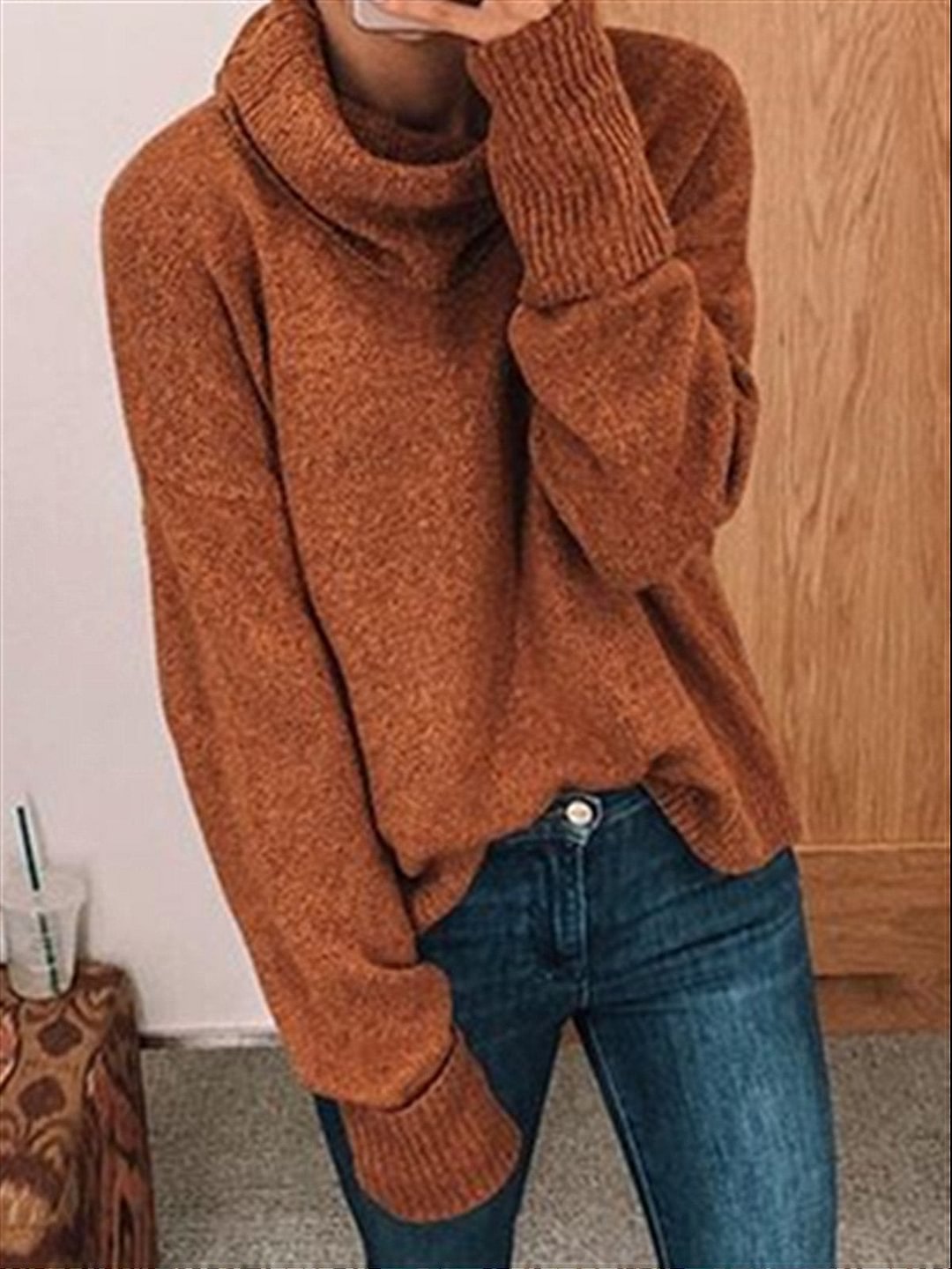Autumn Casual Daily Basic Turtleneck Long Sleeve Knitted Sweater Top | EGEMISS