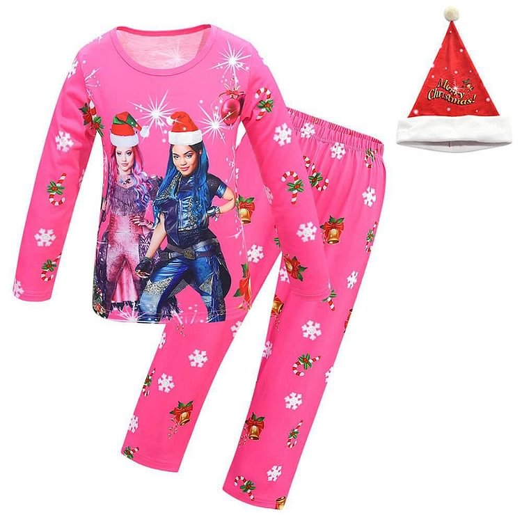 Descendants 3 Audrey And Mal Print Girls Christmas Pajama Sets-Mayoulove