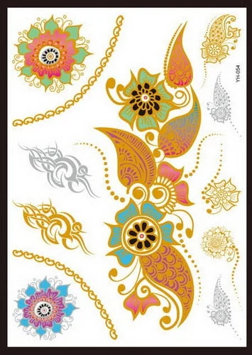 Flash Metallic Waterproof Tattoo Temporary Color Gold Silver Women Fashion Peacock Feather bird Design Sticker on the body YH119