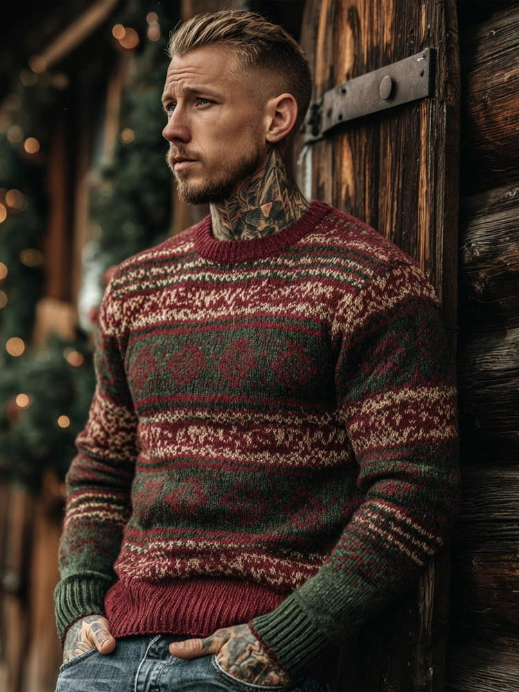Men's Vintage Christmas Cozy Knit Icelandic Sweater elevenforest