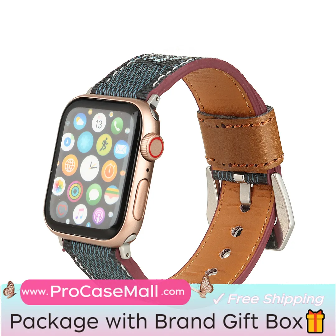 LV Genuine Leather Monogram Canvas Apple Watch Strap Checkerboard Canvas