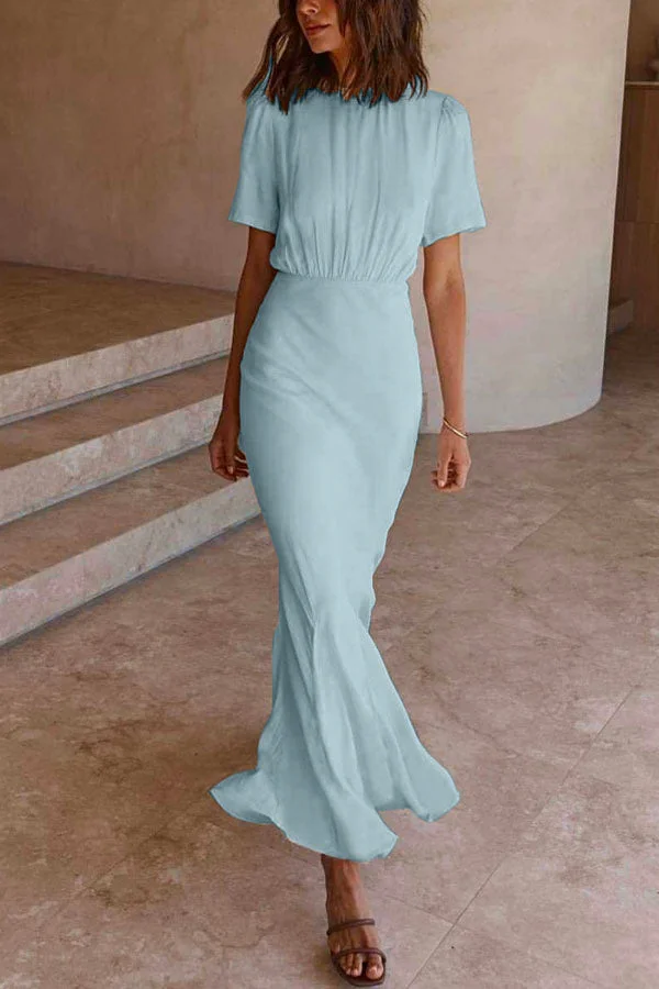  Short Sleeve Waisted Bodycon Fishtail Dress(6 Colors Available)