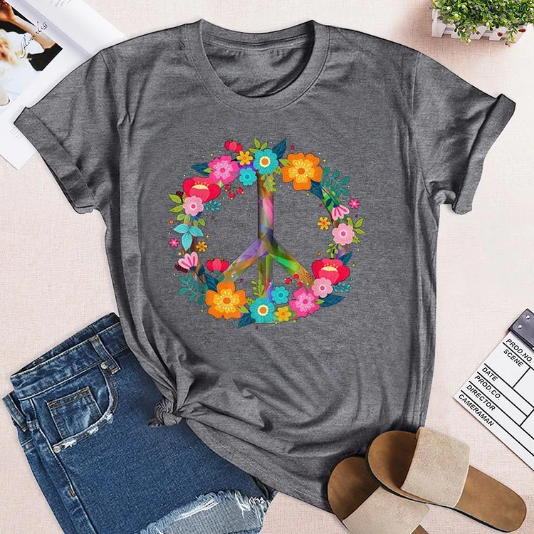 Floral Peace Symbol T-Shirt Tee --Annaletters
