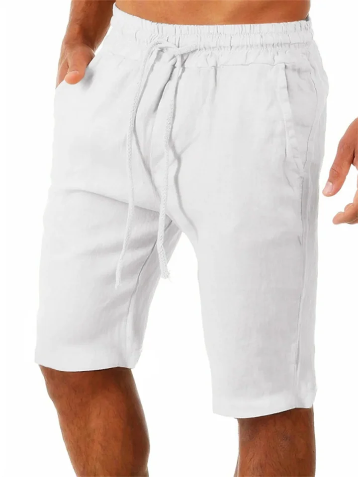 Men's Linen Shorts Summer Shorts Pocket Drawstring Elastic Waist Plain Comfort Outdoor Daily Going Out Linen / Cotton Blend Fashion Streetwear Black White-Cosfine