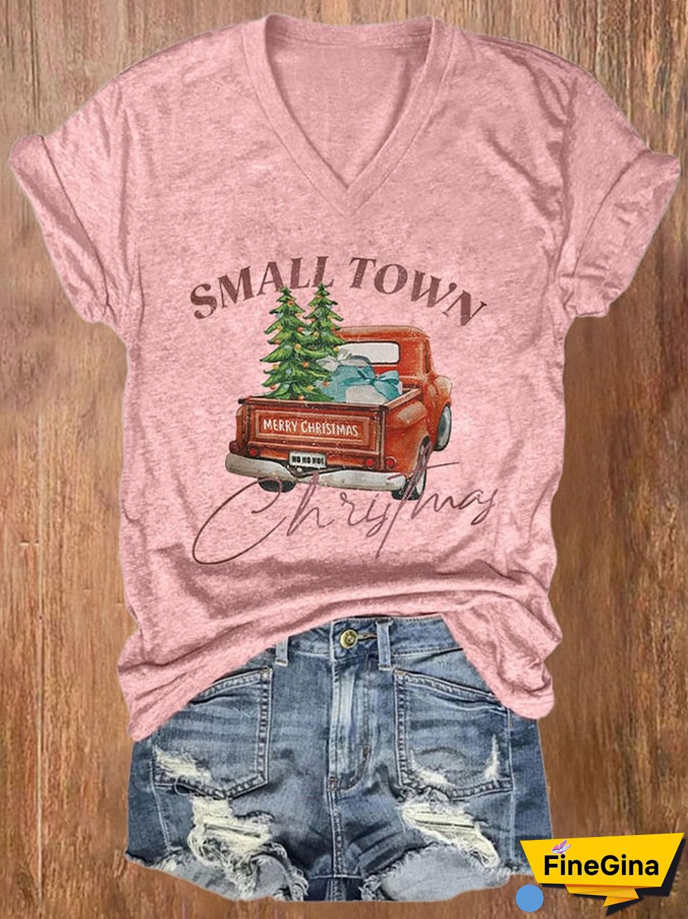 Women's Small Town Christmas Printed Short Sleeve T-Shirt