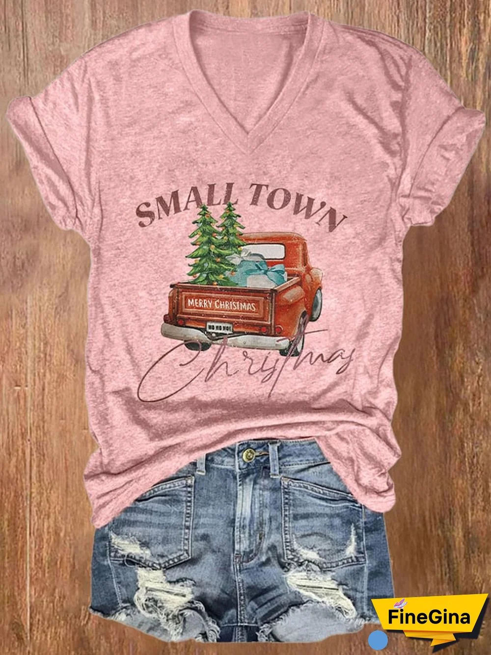 Women's Small Town Christmas Printed Short Sleeve T-Shirt