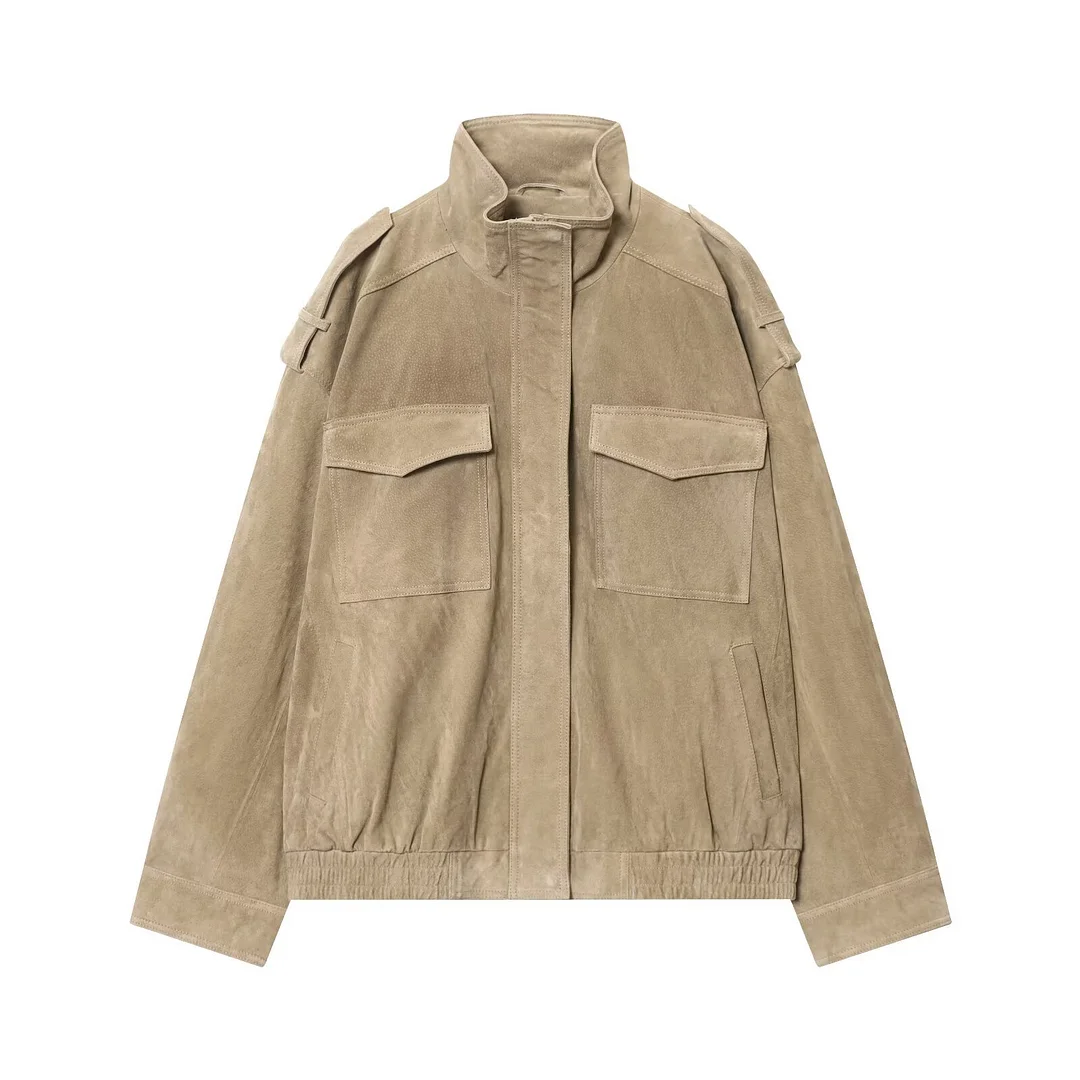 Nigikala Nigikala Women's Clothing 2025 Autumn Collar Long Sleeve Velvet Texture Jacket Baseball Uniform Coat Women's K41599